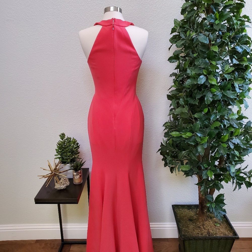 NWT Theia Coral V-Neck Crepe Mermaid Gown Dress